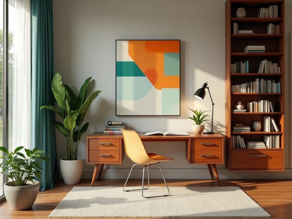 Mid-century modern home office with iconic furniture and plants | FoliPlace styling