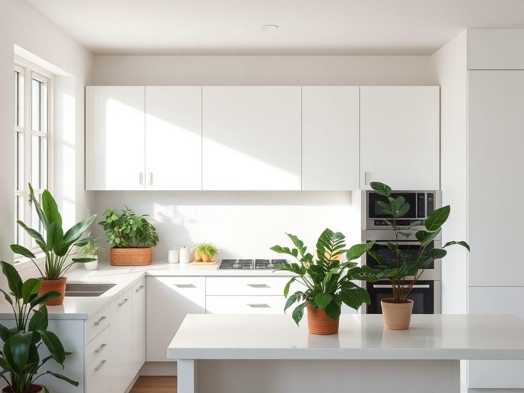 Farmhouse kitchen with white cabinets and wood counters
