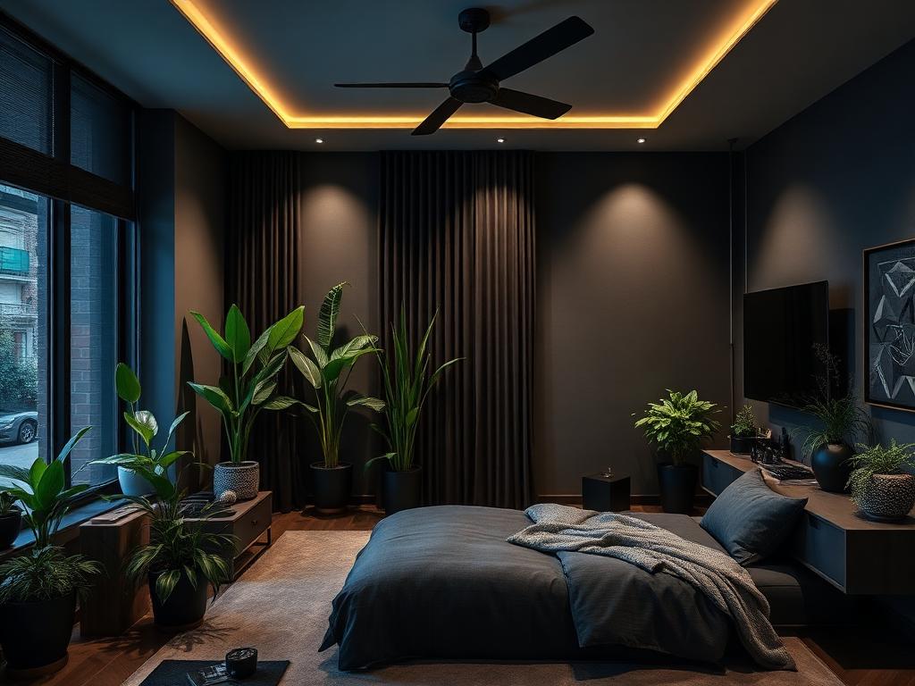 Art Deco bedroom with geometric luxury elements | FoliPlace plant styling